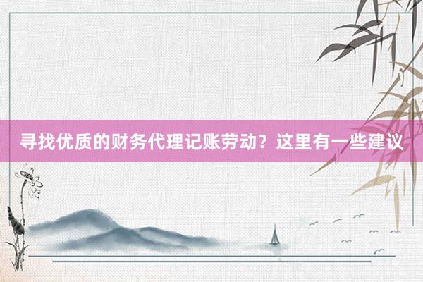 寻找优质的财务代理记账劳动？这里有一些建议